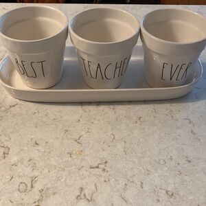 Rae Dunn White 'Best Teacher Ever' Planter Set